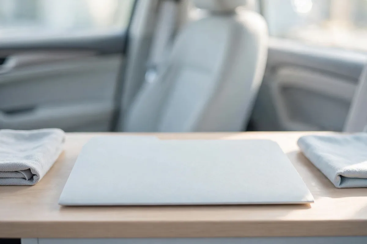 A plain folder in a car