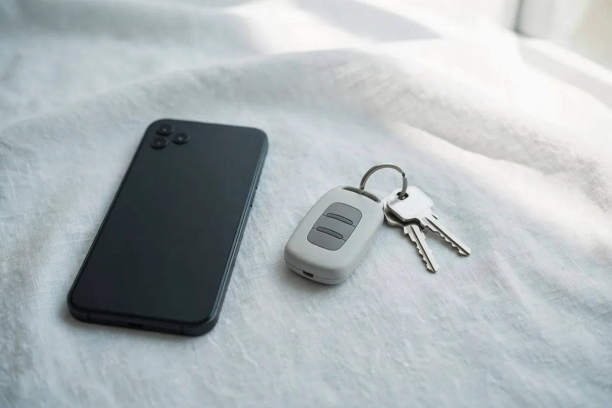 A phone beside car keys