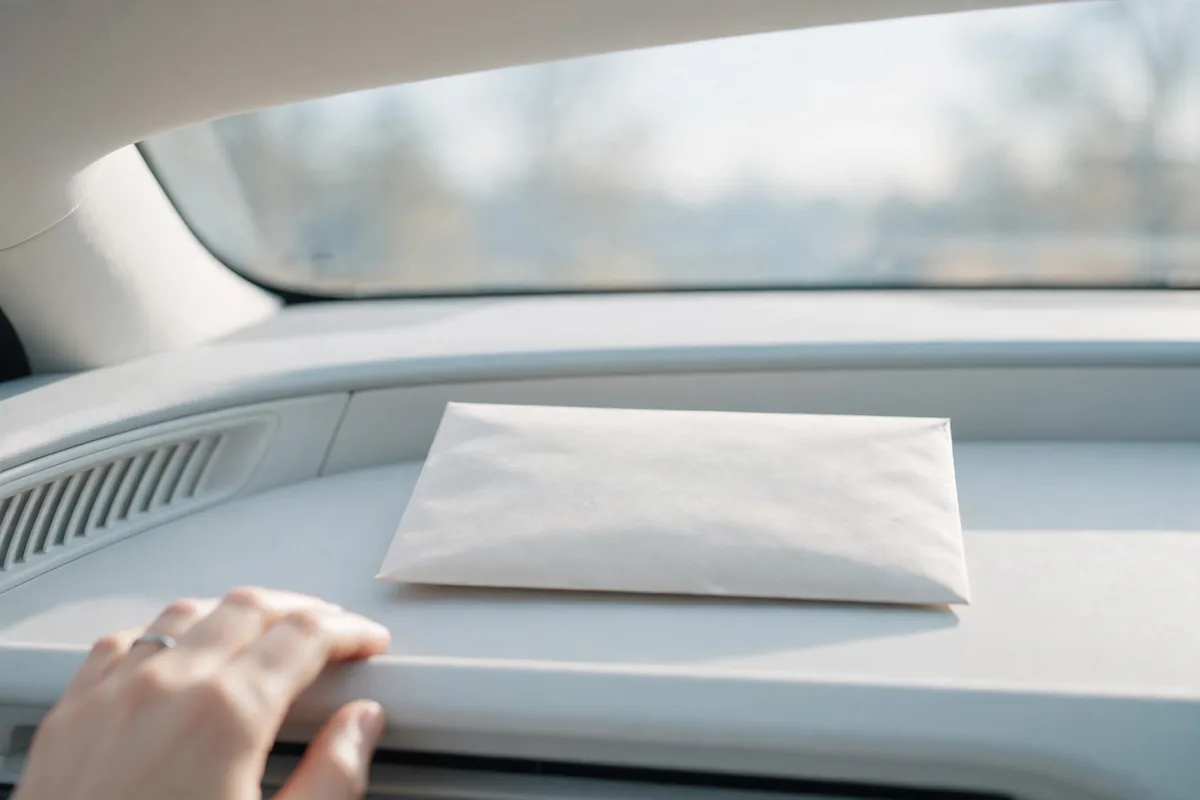 A plain envelope on a dashboard