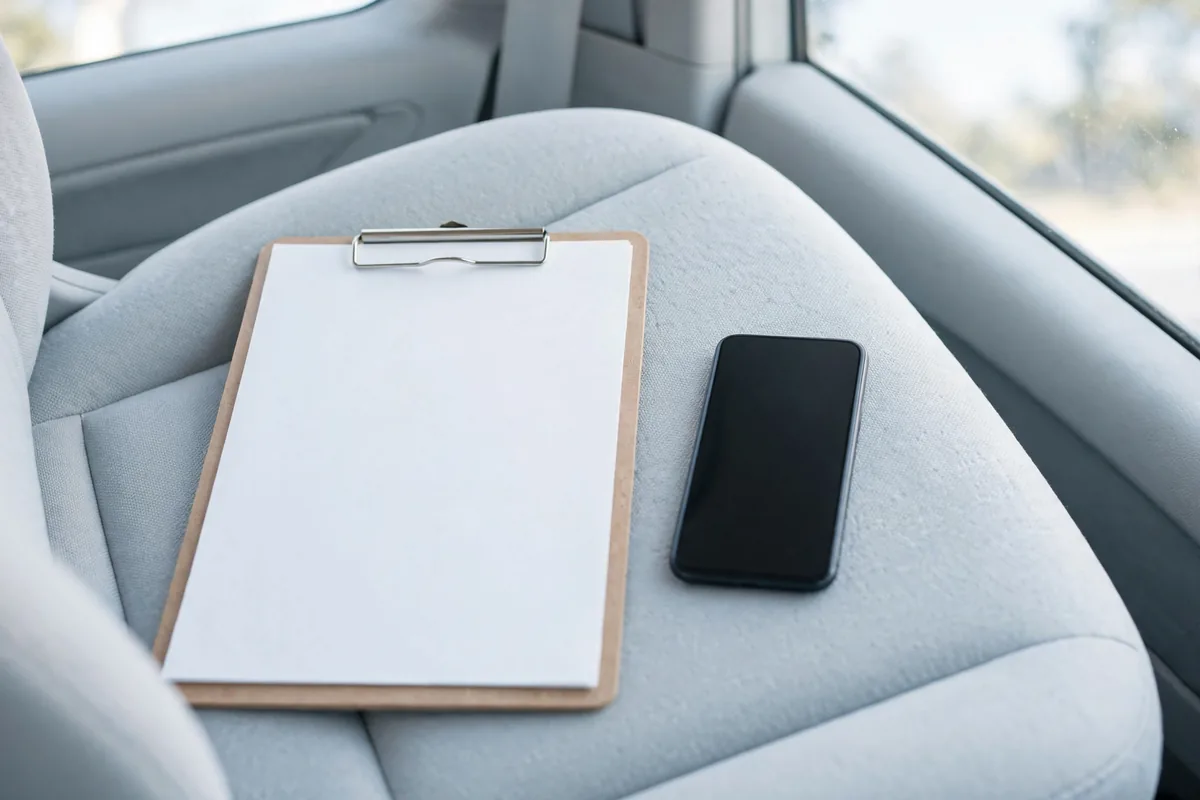 A clipboard and a phone