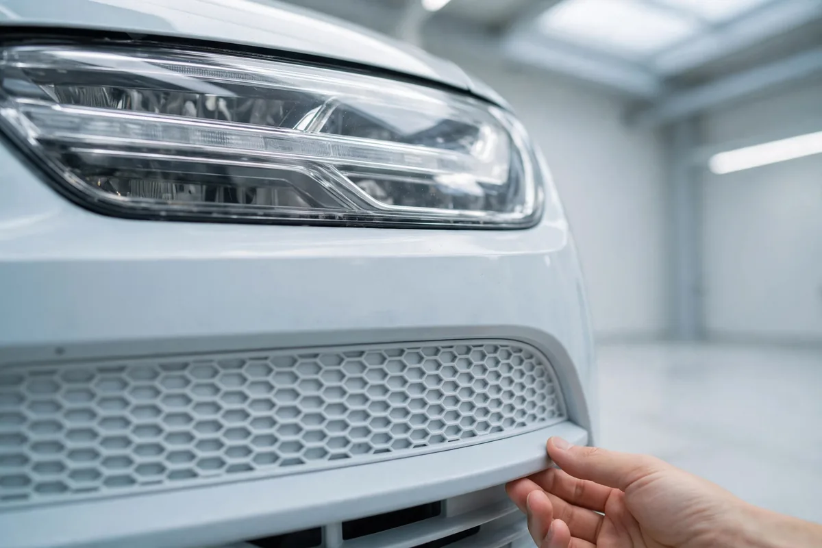A car headlight being checked
