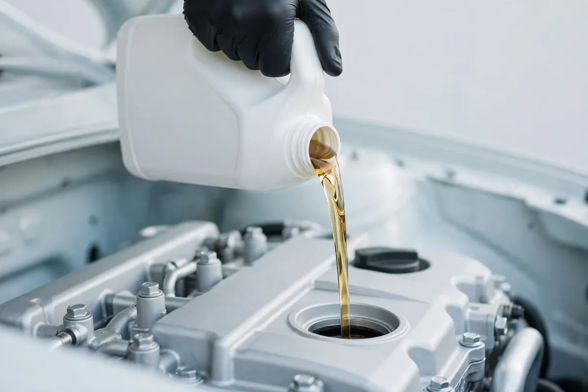 Oil poured into an engine